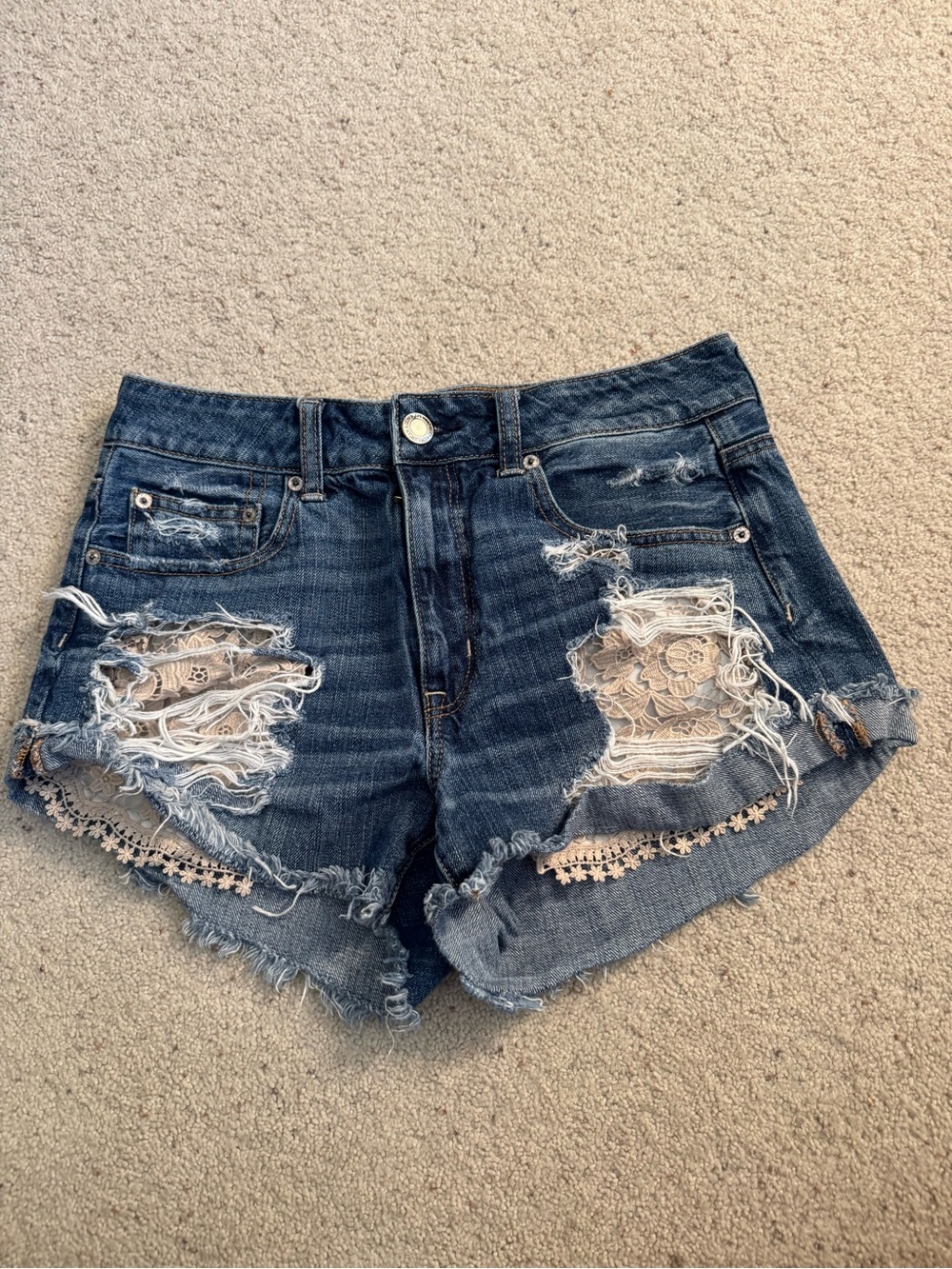 American Eagle Outfitters Dark Blue Distressed Denim Shorts Size 6 - Picture 2 of 9